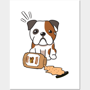 Cute BullDog spilled a jar of peanut butter Posters and Art